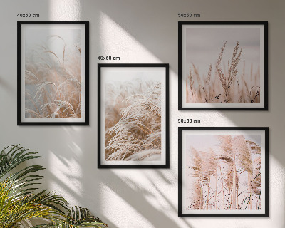 Ensemble de 4 tableaux Des champs d'herbe dans des tons de brun et de beige