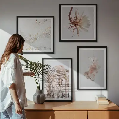 Mur de tableaux Fleurs d'herbe motif élégant effet marbre