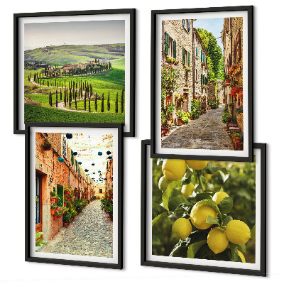 Ensemble de 4 tableaux De charmantes rues bordées de citronniers en fleurs