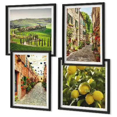 Ensemble de 4 tableaux représentant de charmantes rues bordées de citronniers en fleurs