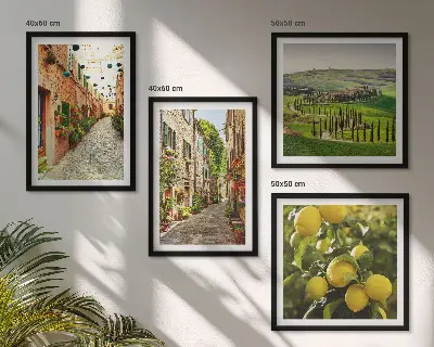 Ensemble de 4 tableaux représentant de charmantes rues bordées de citronniers en fleurs