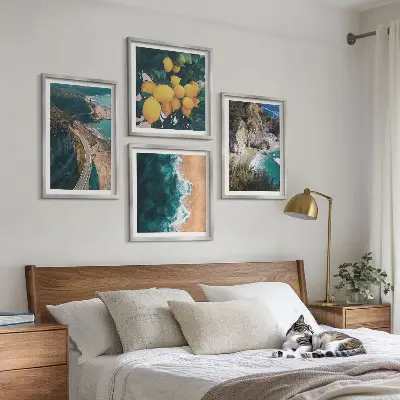 Tableau polyptyque 2 cadres représentant une plage de mer avec des citrons et des montagnes