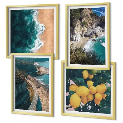 Tableau polyptyque 2 cadres représentant une plage de mer avec des citrons et des montagnes