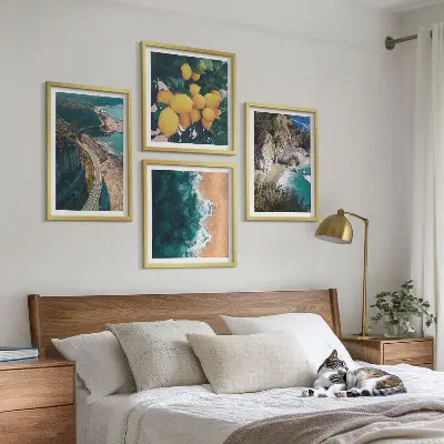 Tableau polyptyque 2 cadres représentant une plage de mer avec des citrons et des montagnes