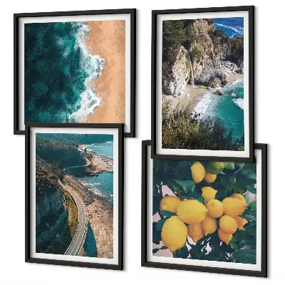 Tableau polyptyque 2 cadres représentant une plage de mer avec des citrons et des montagnes