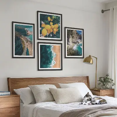 Tableau polyptyque 2 cadres représentant une plage de mer avec des citrons et des montagnes