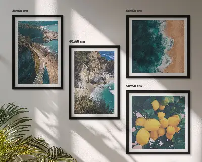 Tableau polyptyque 2 cadres représentant une plage de mer avec des citrons et des montagnes