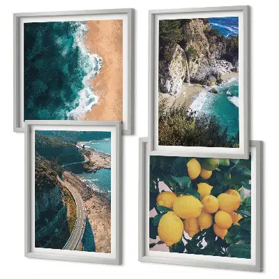 Tableau polyptyque 2 cadres représentant une plage de mer avec des citrons et des montagnes