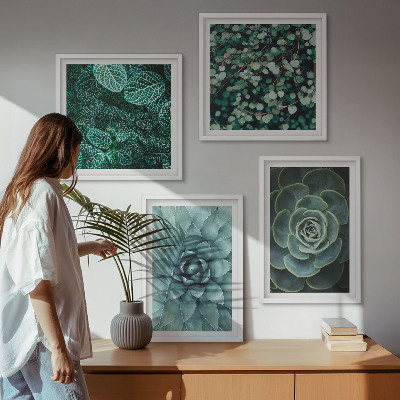 Ensemble de 4 tableaux Plantes succulentes vertes et turquoise