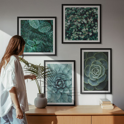 Ensemble de 4 tableaux Plantes succulentes vertes et turquoise