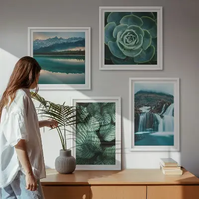 Mur de tableaux avec gros plans de feuilles de plantes succulentes