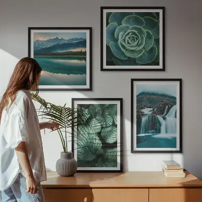Mur de tableaux avec gros plans de feuilles de plantes succulentes