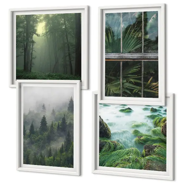 Plantes de serre de la rivière du brouillard forestier polyptyque de 2 cadres
