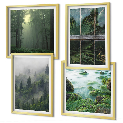 Polyptyque z cadres Plantes de serre de la rivière du brouillard forestier