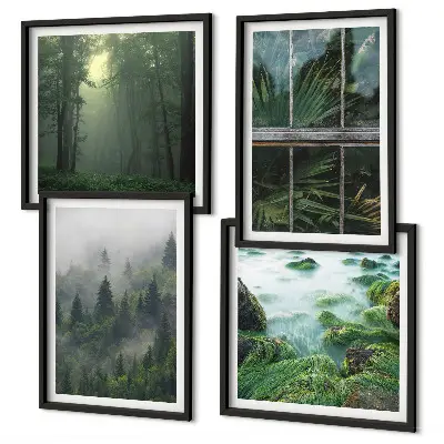 Plantes de serre de la rivière du brouillard forestier polyptyque de 2 cadres