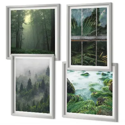 Plantes de serre de la rivière du brouillard forestier polyptyque de 2 cadres