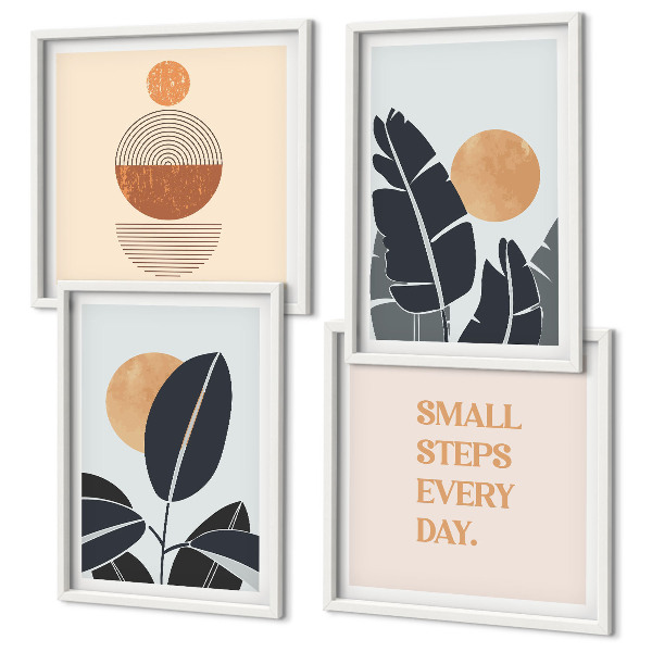 Ensemble de 4 tableaux Motifs végétaux grands soleils minimalistes