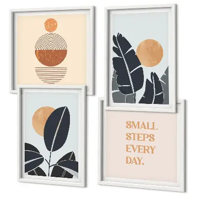 Ensemble de 4 tableaux motifs végétaux avec grands soleils minimalistes