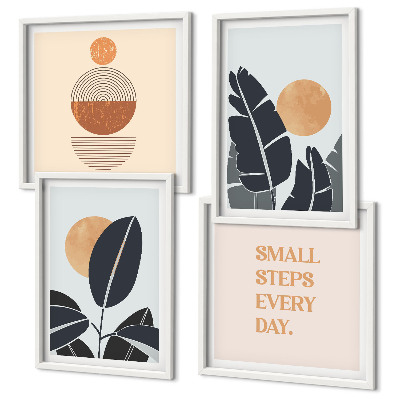 Ensemble de 4 tableaux Motifs végétaux grands soleils minimalistes