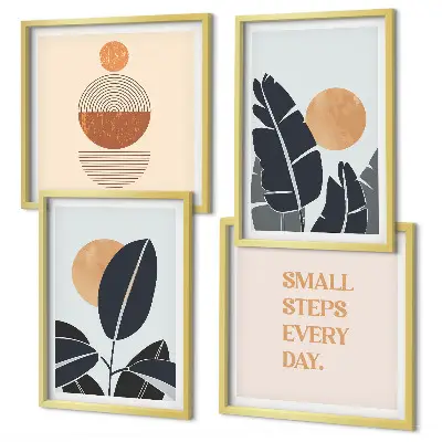 Ensemble de 4 tableaux motifs végétaux avec grands soleils minimalistes