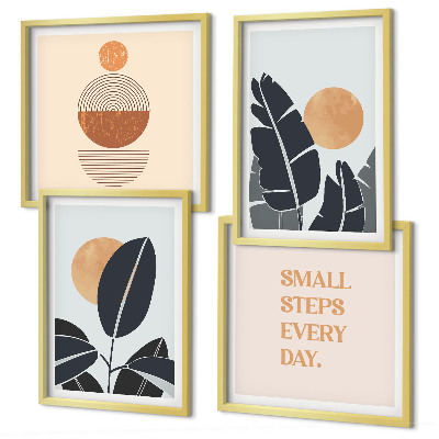 Ensemble de 4 tableaux Motifs végétaux grands soleils minimalistes