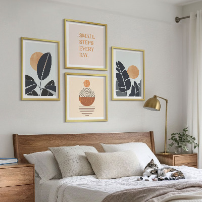 Ensemble de 4 tableaux Motifs végétaux grands soleils minimalistes