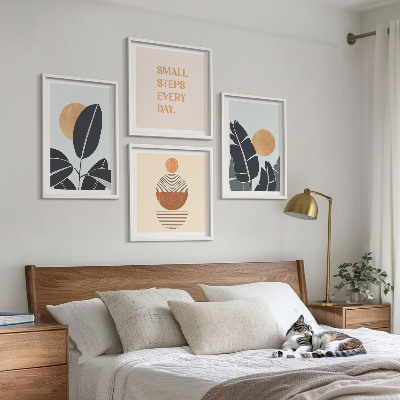 Ensemble de 4 tableaux Motifs végétaux grands soleils minimalistes