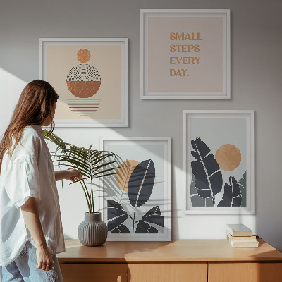 Ensemble de 4 tableaux Motifs végétaux grands soleils minimalistes