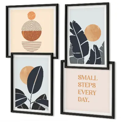Ensemble de 4 tableaux motifs végétaux avec grands soleils minimalistes
