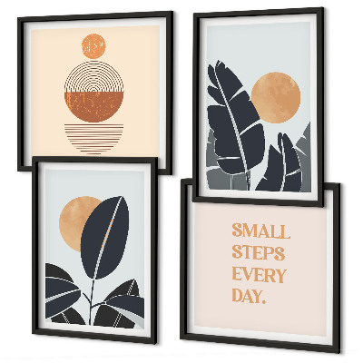 Ensemble de 4 tableaux Motifs végétaux grands soleils minimalistes