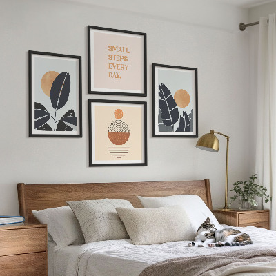 Ensemble de 4 tableaux Motifs végétaux grands soleils minimalistes