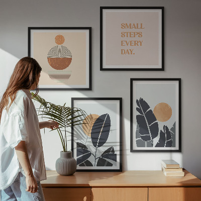 Ensemble de 4 tableaux Motifs végétaux grands soleils minimalistes
