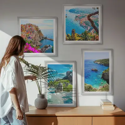 Polyptyque de 2 cadres palmiers en bord de mer avec eau bleue