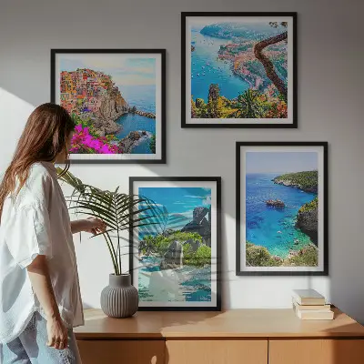 Polyptyque de 2 cadres palmiers en bord de mer avec eau bleue