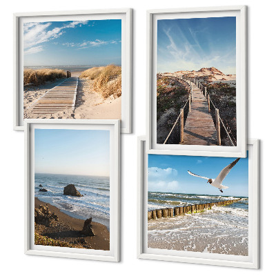 Ensemble de 4 tableaux Vagues de plage promenade sur la jetée céleste