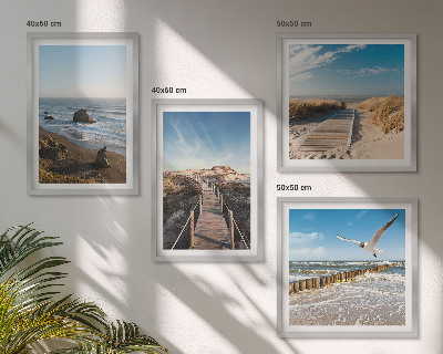 Ensemble de 4 tableaux Vagues de plage promenade sur la jetée céleste