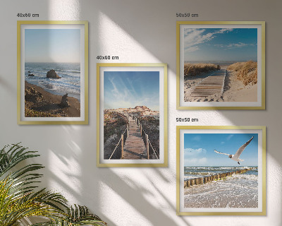 Ensemble de 4 tableaux Vagues de plage promenade sur la jetée céleste