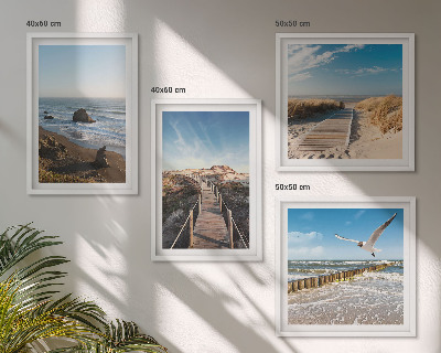 Ensemble de 4 tableaux Vagues de plage promenade sur la jetée céleste