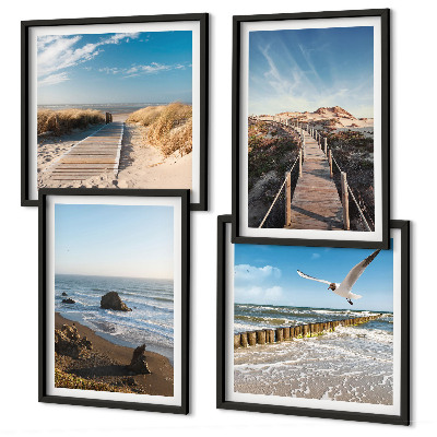 Ensemble de 4 tableaux Vagues de plage promenade sur la jetée céleste