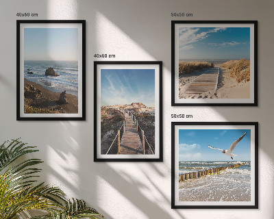 Ensemble de 4 tableaux Vagues de plage promenade sur la jetée céleste