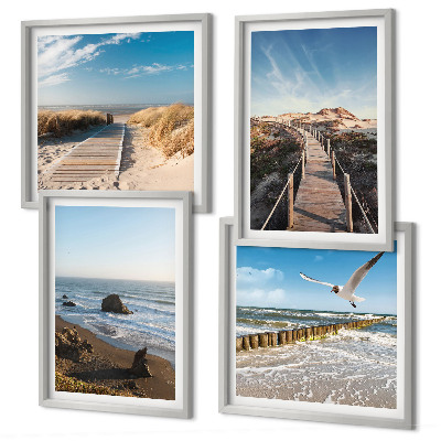 Ensemble de 4 tableaux Vagues de plage promenade sur la jetée céleste