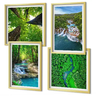 Mur de tableaux cascades d'eau en forêt verte