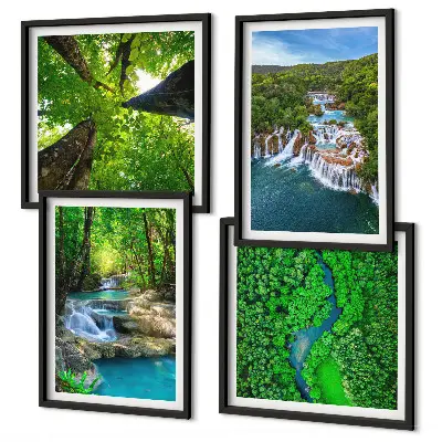 Mur de tableaux cascades d'eau en forêt verte