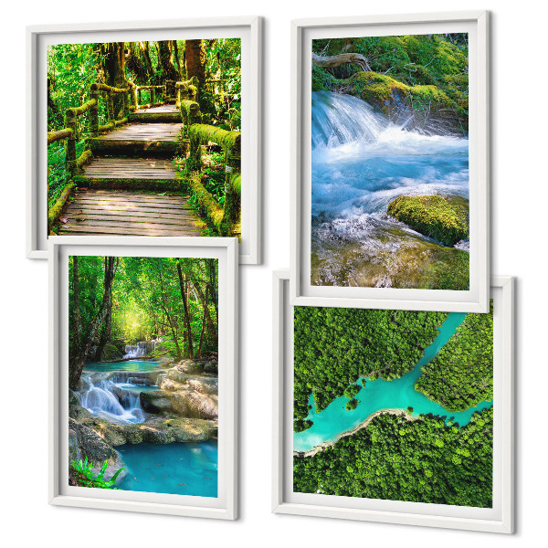 Ensemble de 4 tableaux Forêts verdoyantes, eaux cristallines