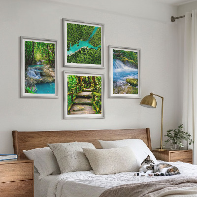 Ensemble de 4 tableaux Forêts verdoyantes, eaux cristallines