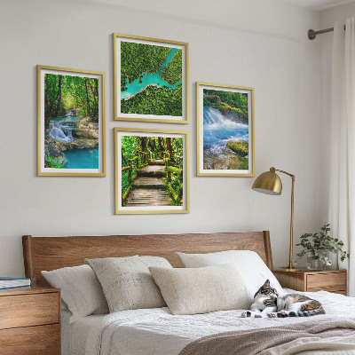 Ensemble de 4 tableaux Forêts verdoyantes, eaux cristallines