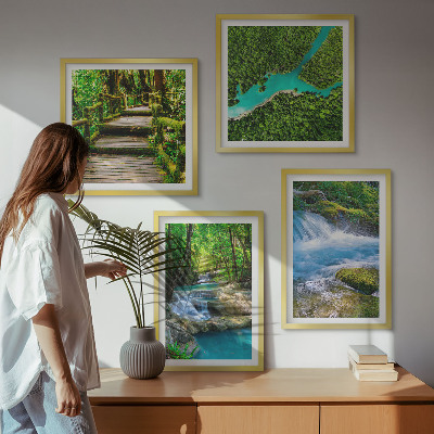 Ensemble de 4 tableaux Forêts verdoyantes, eaux cristallines
