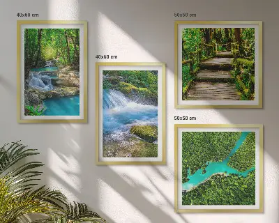 Ensemble de 4 tableaux représentant des forêts verdoyantes et des eaux cristallines
