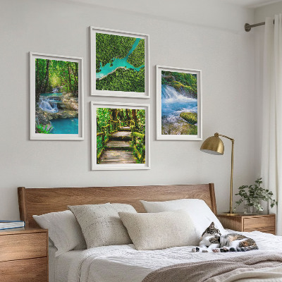 Ensemble de 4 tableaux Forêts verdoyantes, eaux cristallines