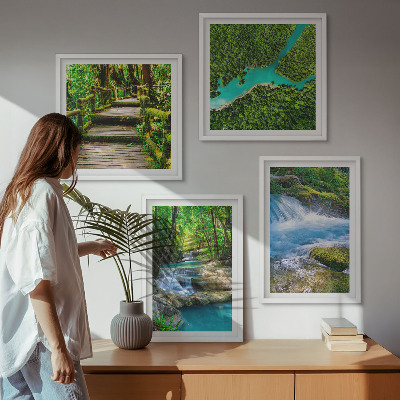 Ensemble de 4 tableaux Forêts verdoyantes, eaux cristallines